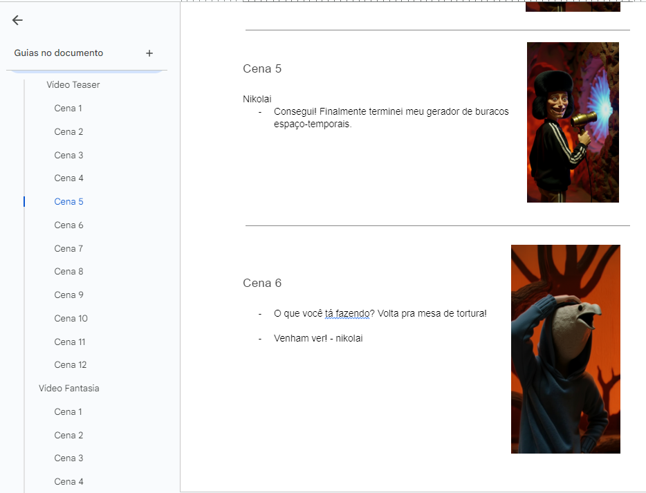roteiro com frames das cenas